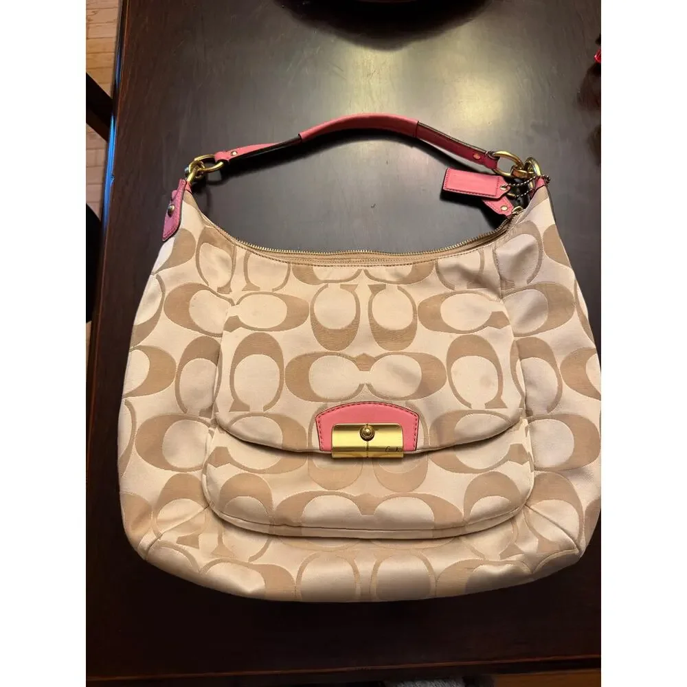 Coach Satchel Signature C Cream and Pink